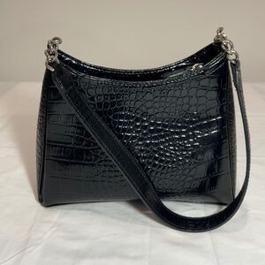 Liz Claiborne Black Faux Snakeskin Small Leather Purse Handbag Shiny Y2K